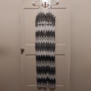Chevron Patterned Maxi Dress - Black and White